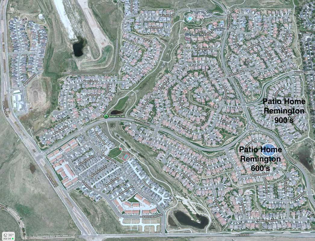 Map showing location of Patio homes within Solterra